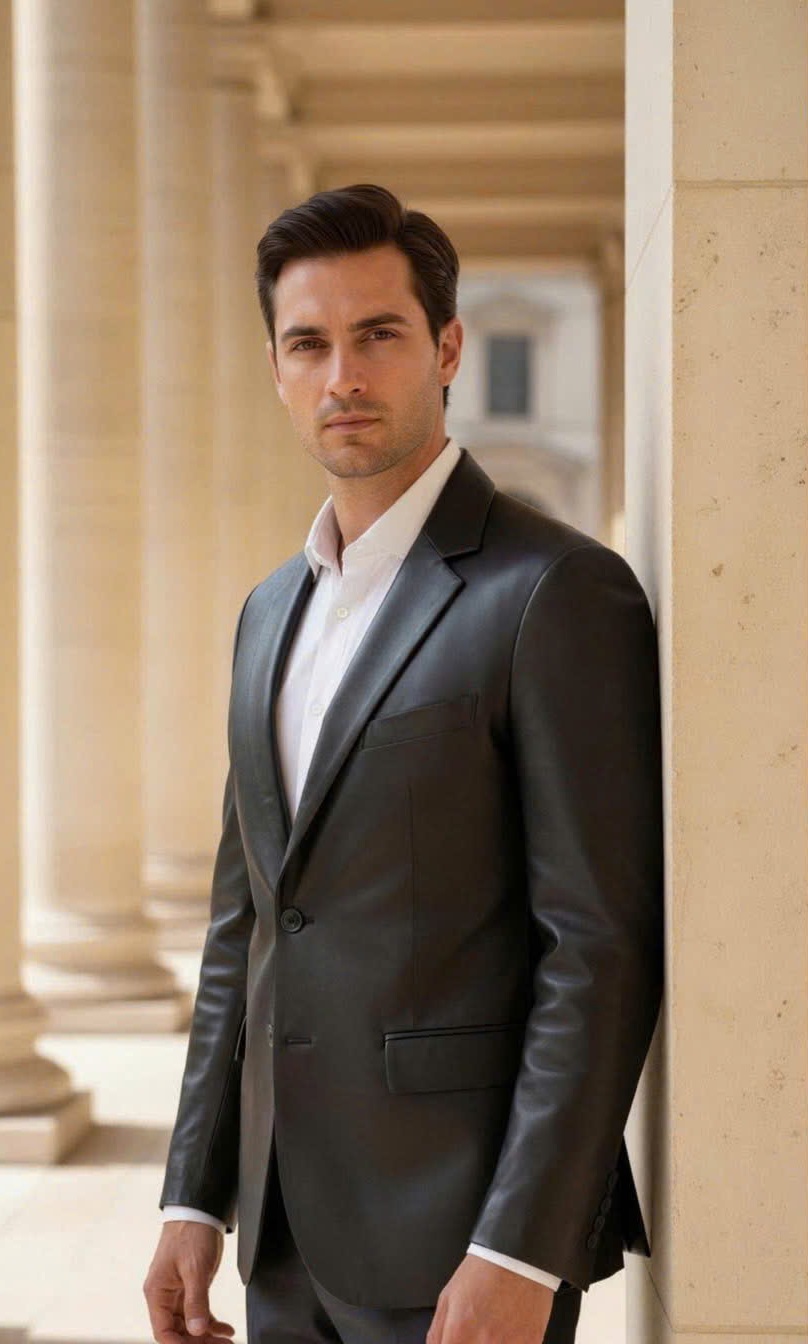 ÁO VEST DA CAO CẤP CHẤT LIỆU DA CỪU MÀU ĐEN